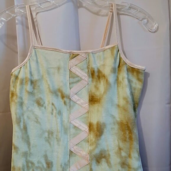 Nwt Tie Dye Corset look Tank top Cami women S Mint green brown Spaghetti strap - Picture 2 of 8
